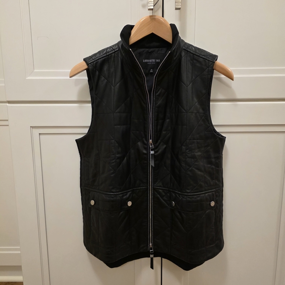 🔥Lafayette 148 Black 💯 Leather Vest - Picture 3 of 17
